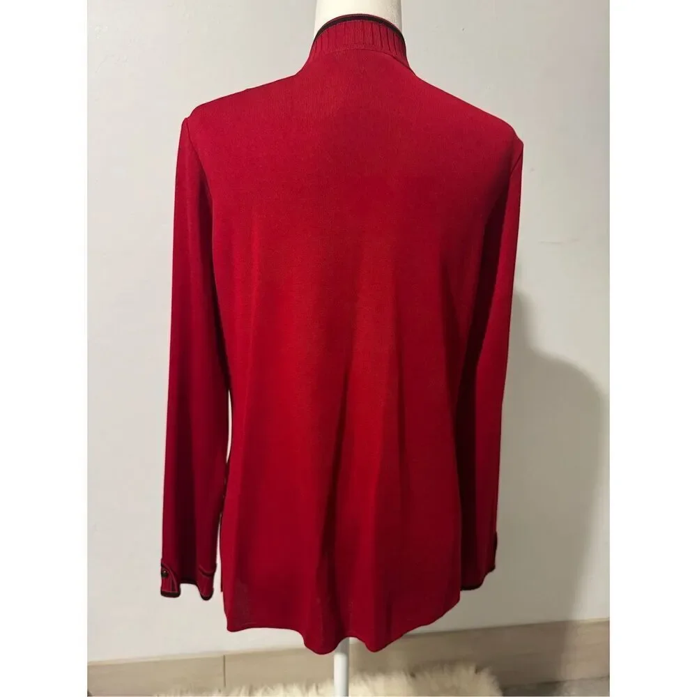 Ming Wang red open front black trim sweater clasp closure M